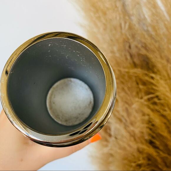 VINTAGE Mirrored Panel Silver Grey Metal Cup Glass Holder Decor Vase Gatsby - Picture 3 of 9